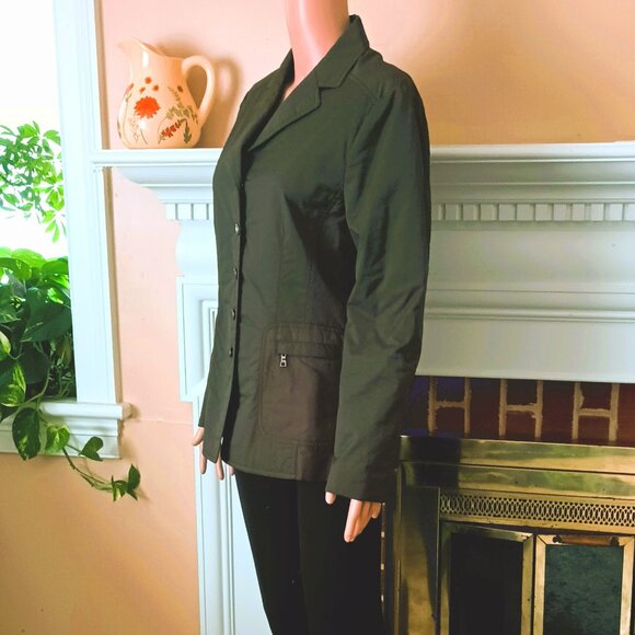 Ma Cherie Women's Army Green Blazer 7 Front Zip Pockets Lined 5 Button Front - Picture 2 of 7